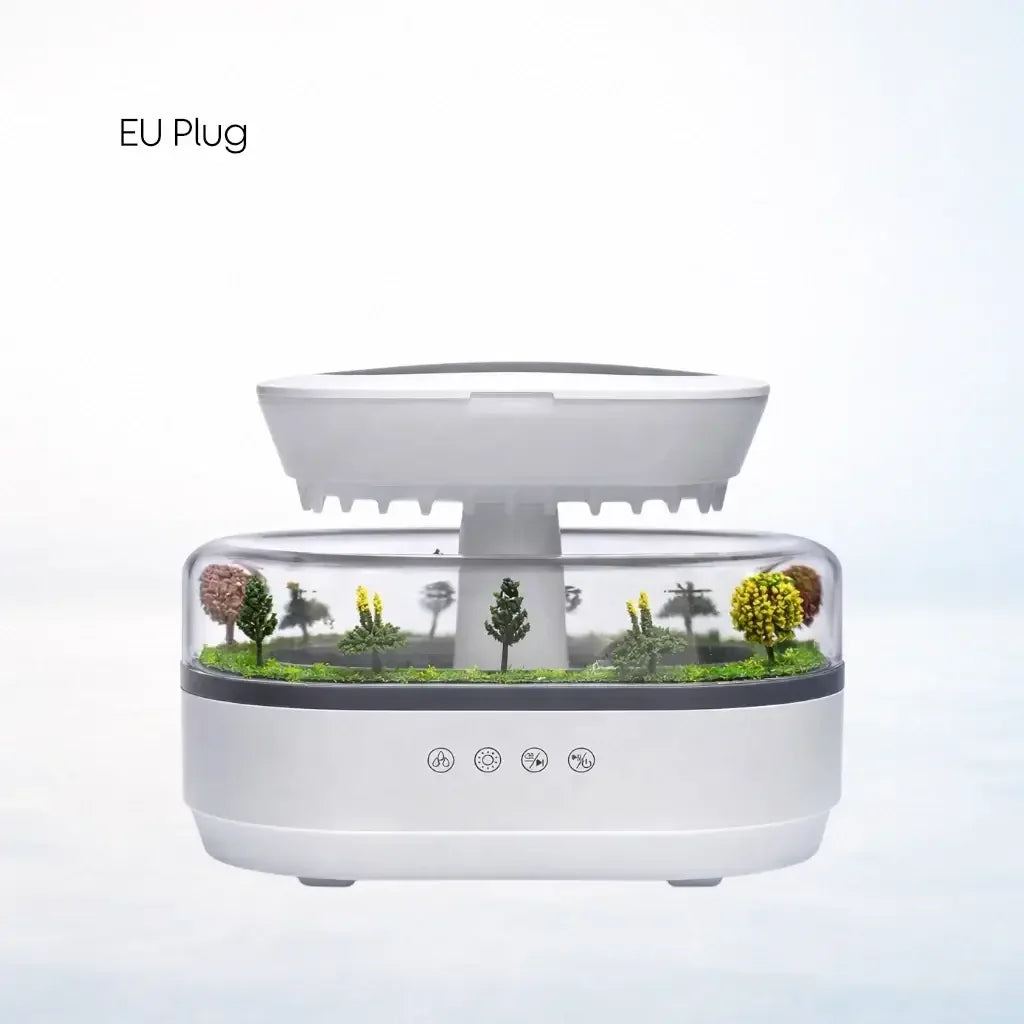 Aroma raindrop humidifier with mini indoor garden and EU plug, white modern design