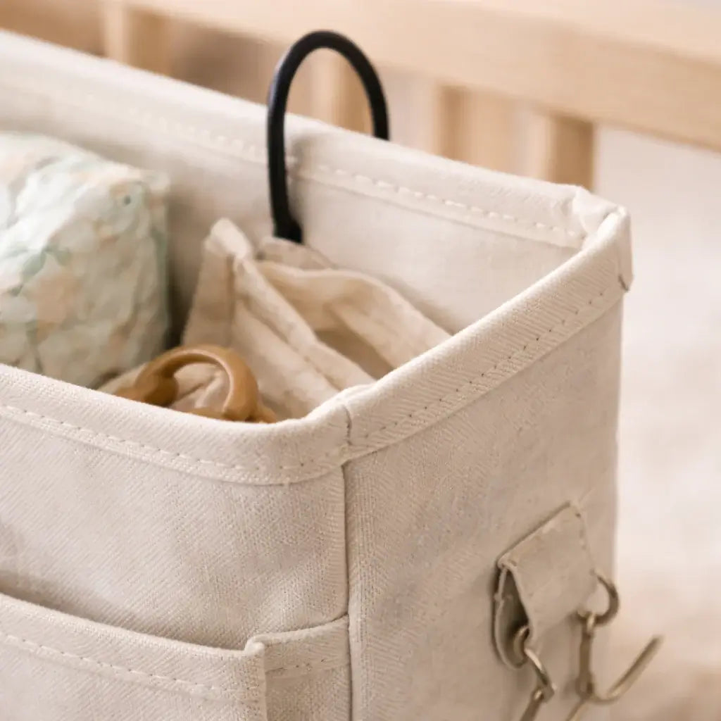 Top view of Bedside Baby Organiser showing deep compartments for nappies, bottles and night-time essentials