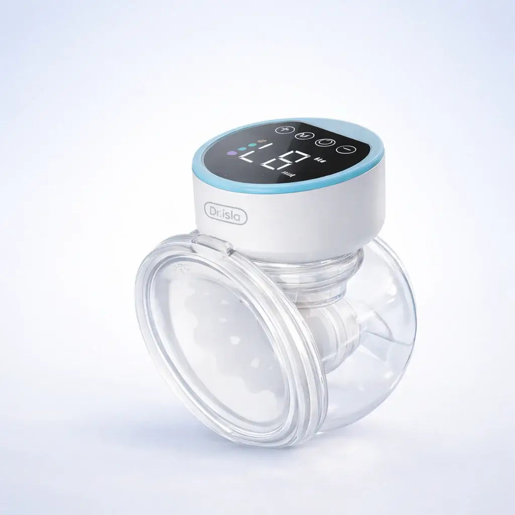 Wearable Breast Pump - Breast pump with digital display on a white background