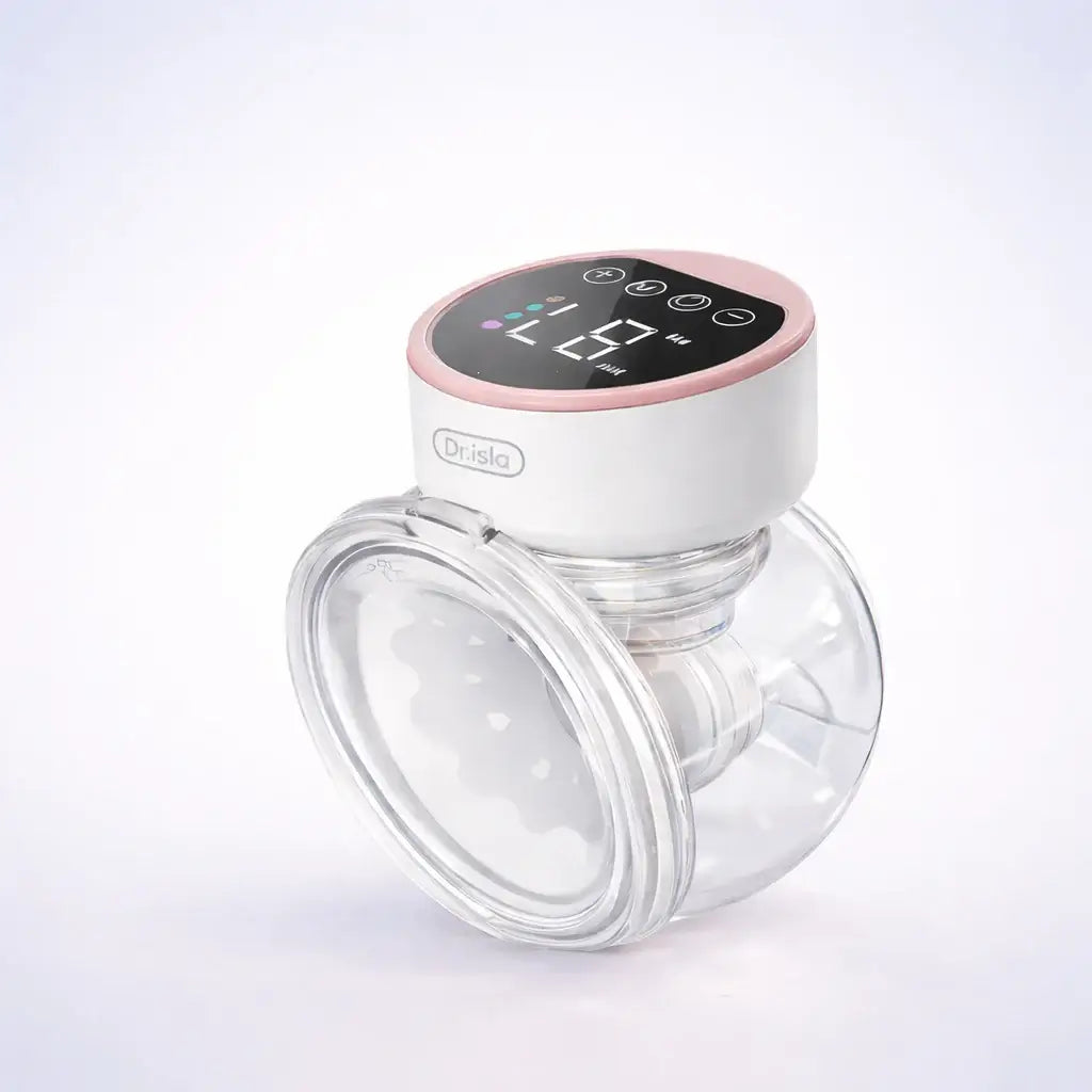 Wearable Breast Pump - Clear container with a digital display lid on a white background