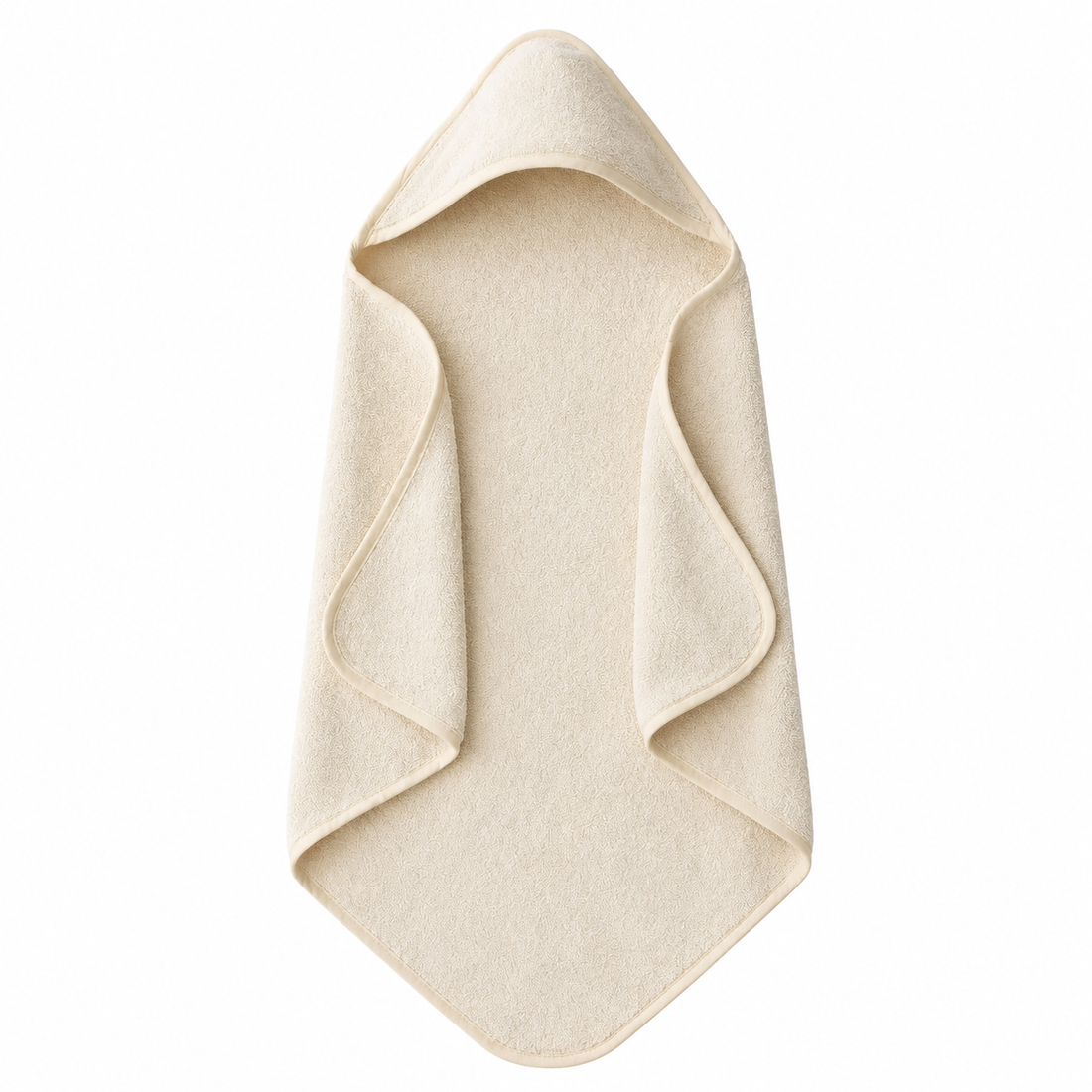 Beige hooded towel on a white background