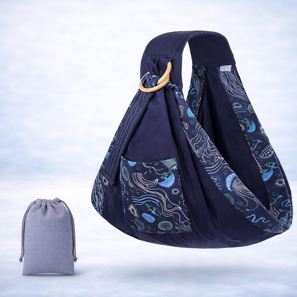 Embrace Wrap™ baby wrap newborn sling in soft cotton, designed for ergonomic comfort and bonding moments. Includes a stylish carrying pouch.