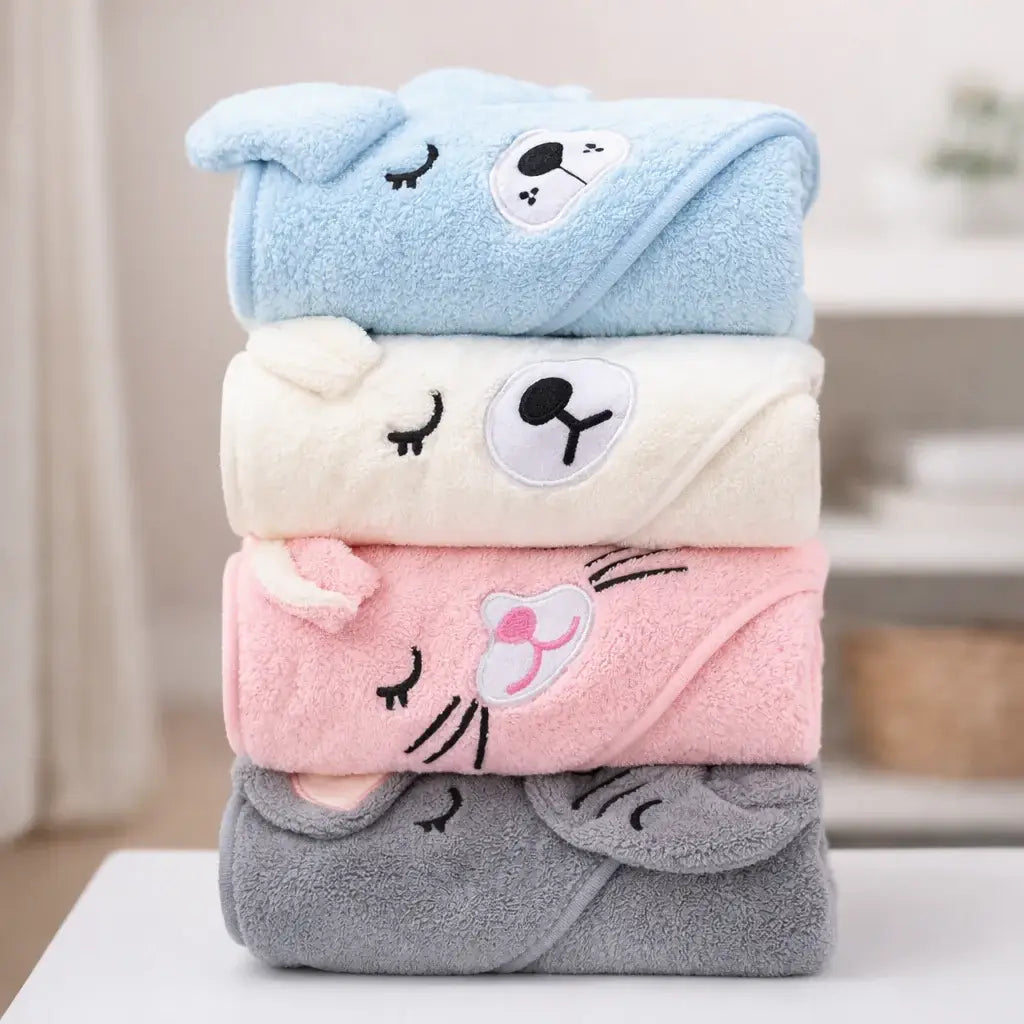 Hooded Baby Bath Towel – Multi-Colour Folds