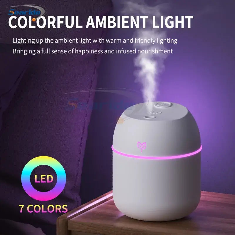 Mini USB Humidifier Diffuser – Compact Moisture & Calm Air Comfort with colorful ambient LED lighting and USB power