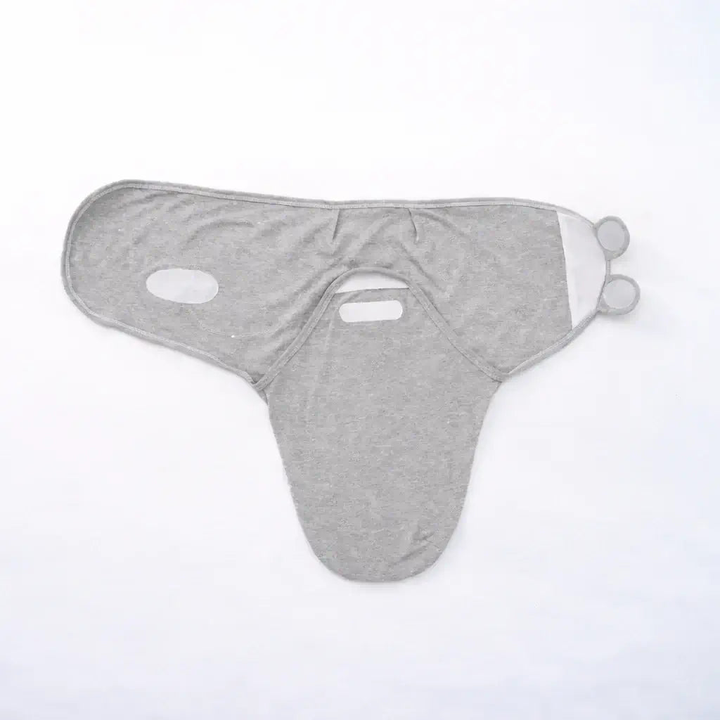 Gray newborn adjustable swaddle open on white background