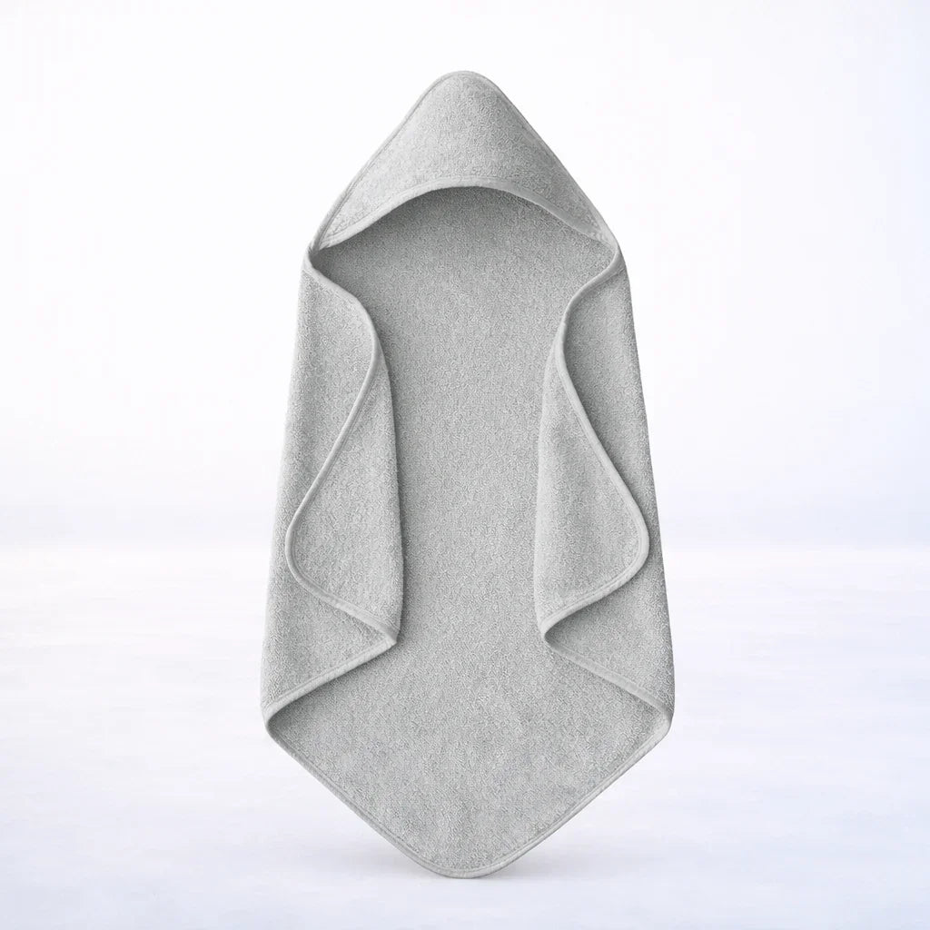 Baby Hooded Towel - soft grey hooded wrap towel displayed on a white background