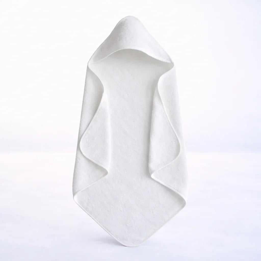 Baby Hooded Towel - white soft wrap towel with hood on plain background