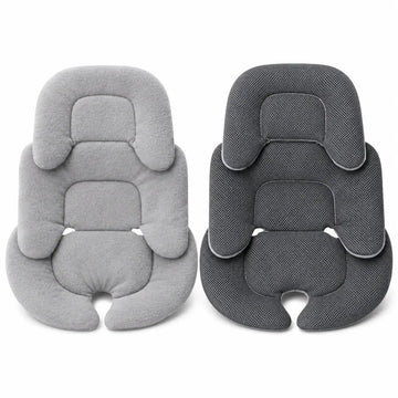 Two gray baby car seats on a white background