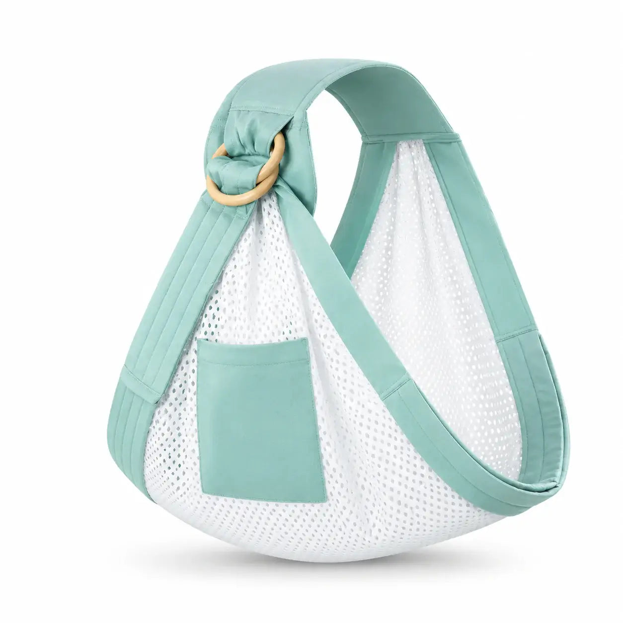 Embrace Wrap™ baby wrap newborn sling in mint green, featuring breathable mesh and secure design for comfort and closeness.