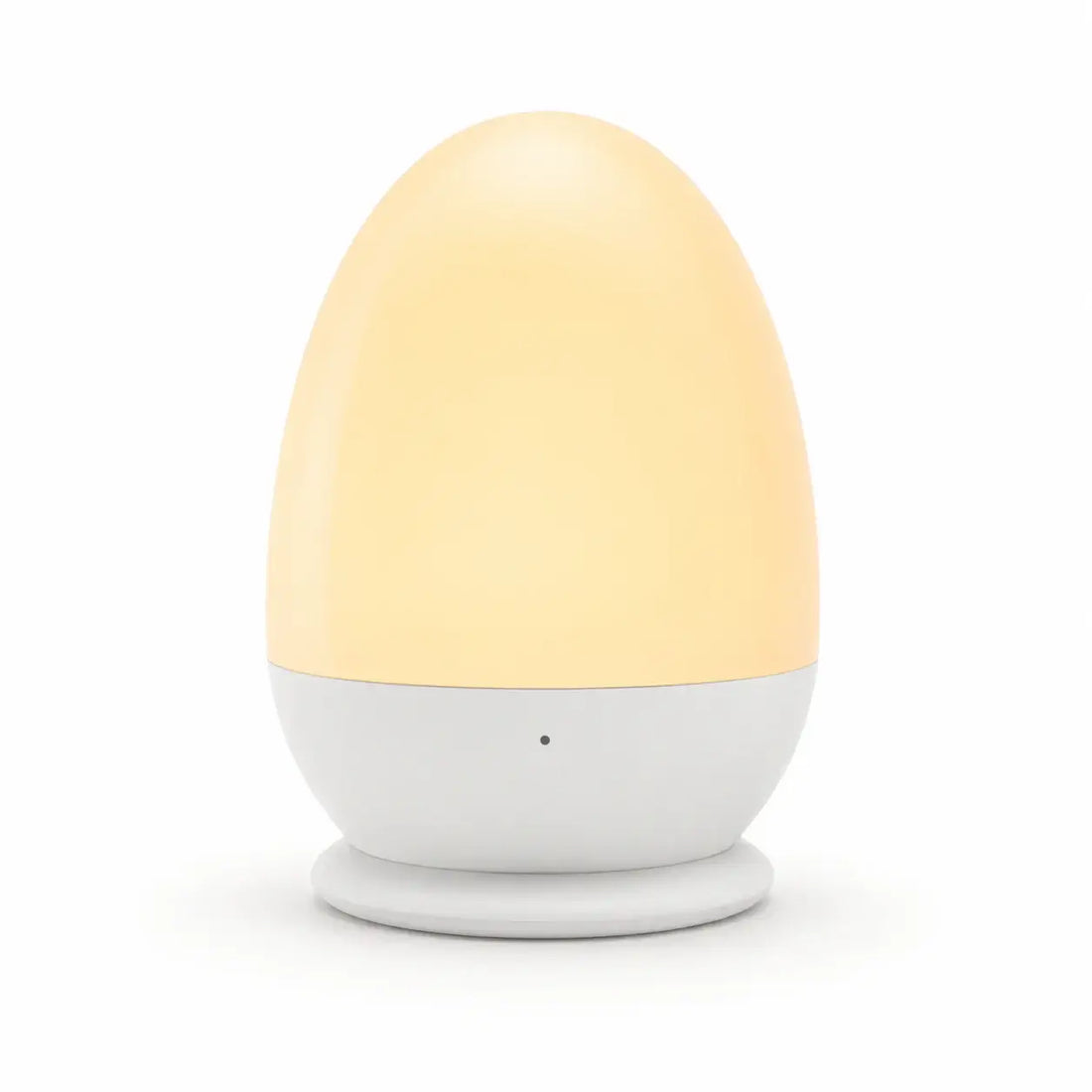 Yellow and white egg-shaped device on a white background