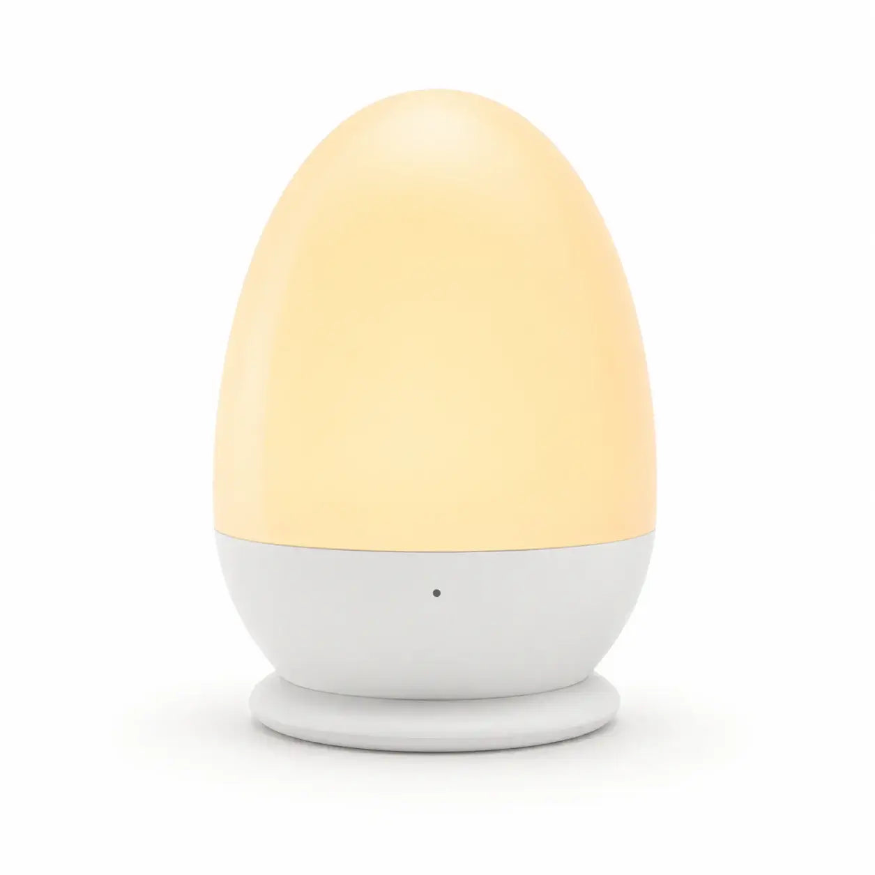 Yellow and white egg-shaped device on a white background