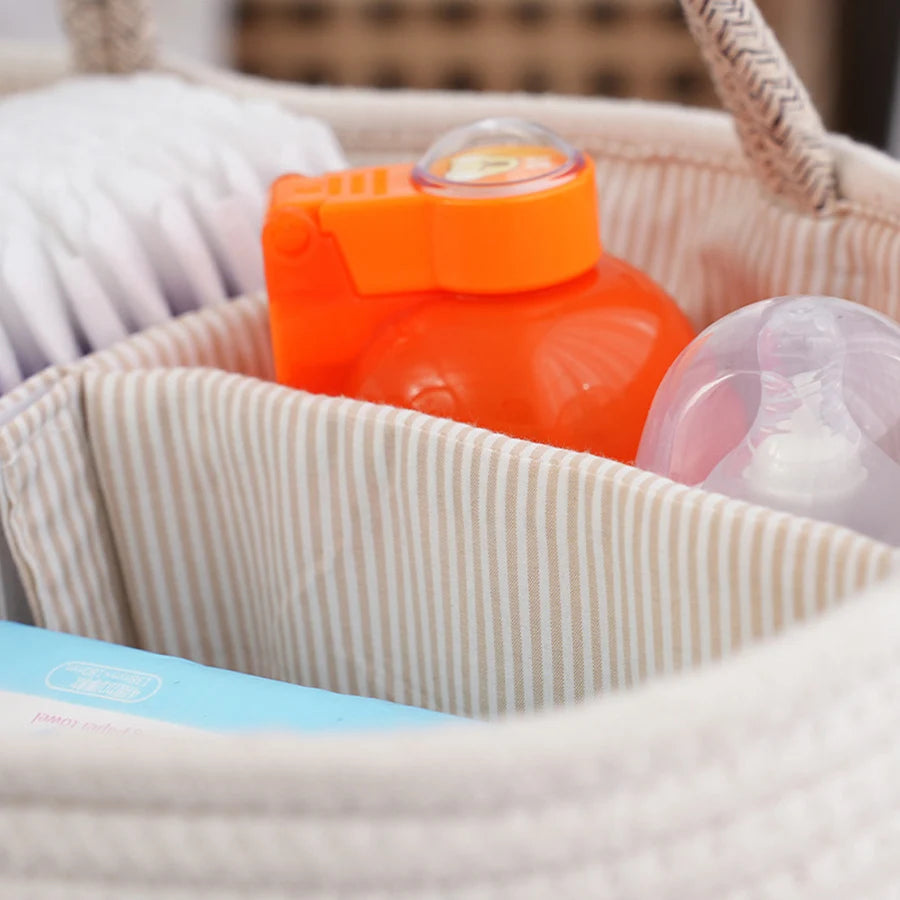 Cotton rope diaper basket close-up showing soft woven cotton texture