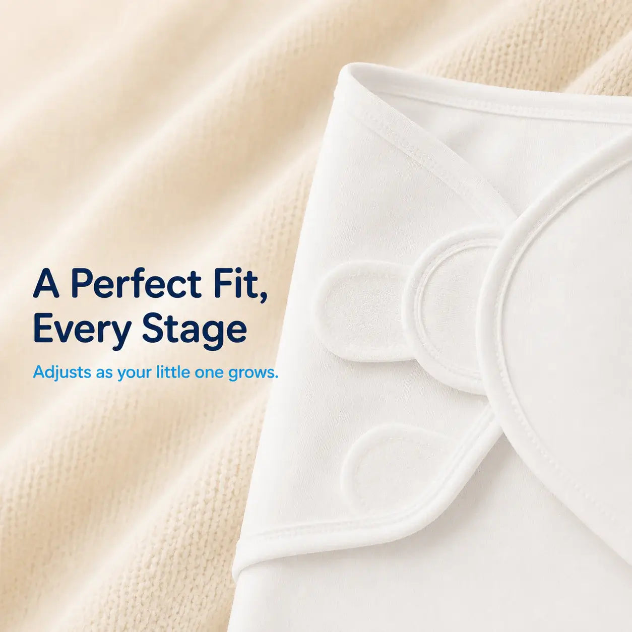 Close-up of Safe Swaddle™ with adjustable features for optimal newborn adjustable swaddle fit.