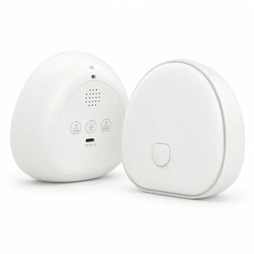 Two white electronic devices on a light gray background