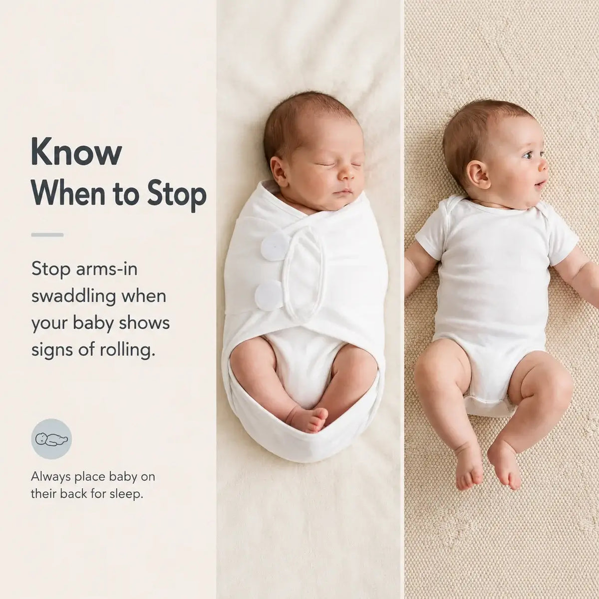 Adjustable cotton swaddle on newborn, showcasing swaddling tips and guidelines for safe sleep.