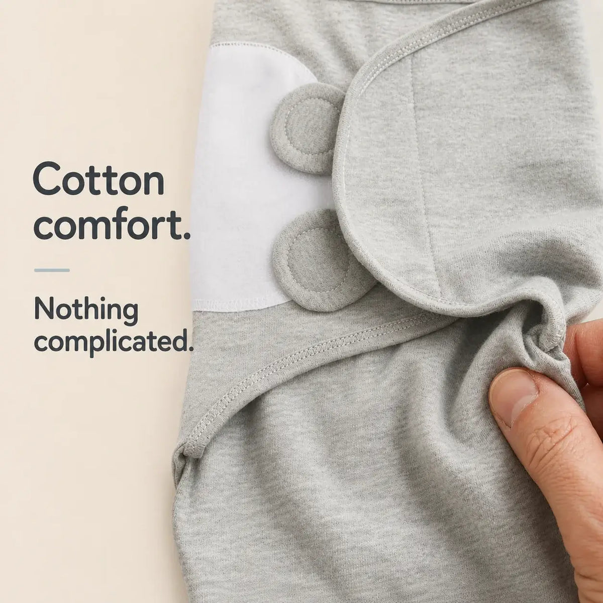 Adjustable Cotton Swaddle showing soft cotton texture and simple design for newborn comfort.